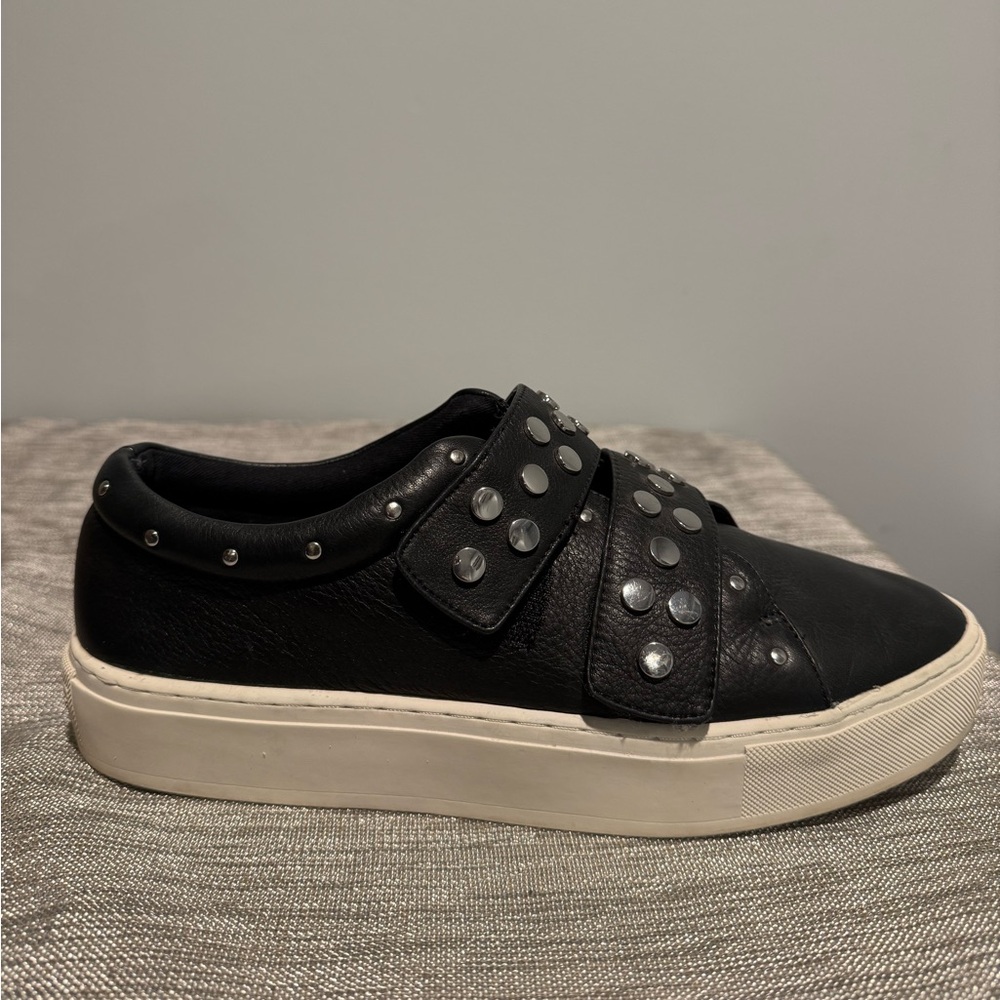 Rebecca Minkoff Natasha Platform Black Leather Silver Studded Sneakers - Picture 7 of 9